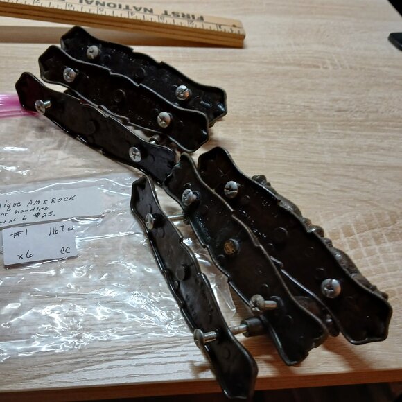 Vintage 1970s Amerock Brass Drawer Handles Pulls with Backplates 6 sets/pc #1CC - Picture 5 of 8